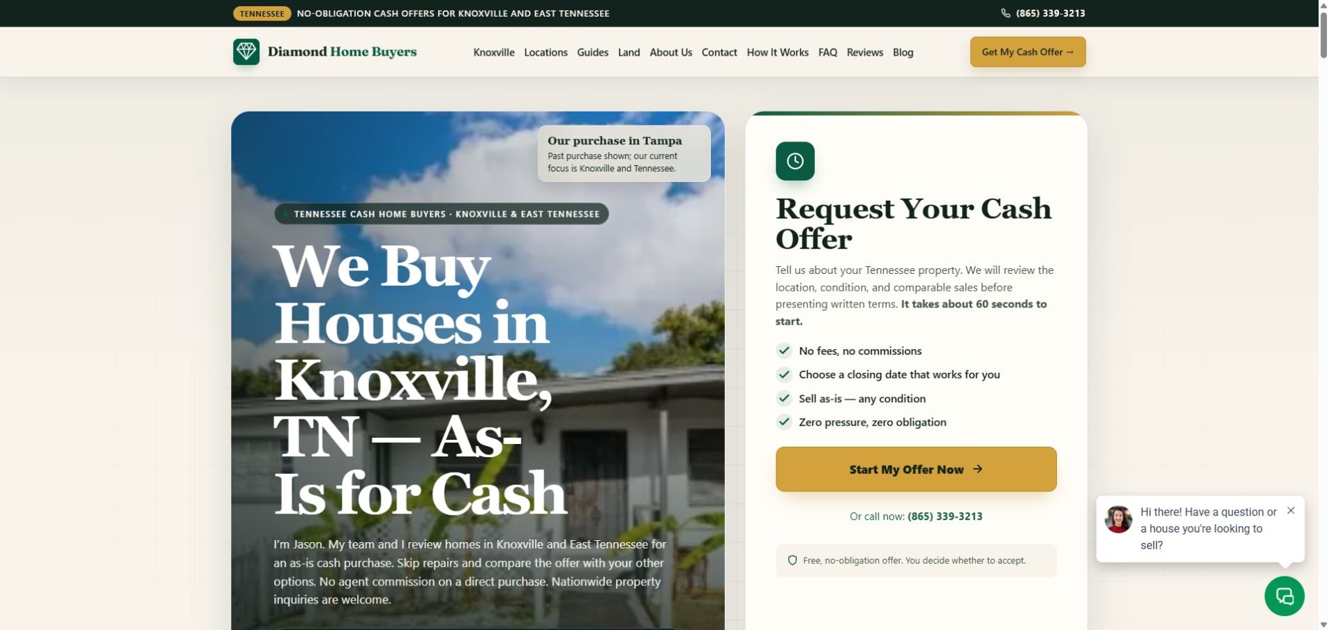 Diamond Home Buyers current homepage captured October 14, 2026