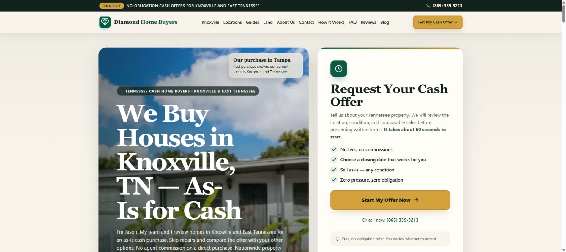 Diamond Home Buyers current homepage captured October 15, 2026